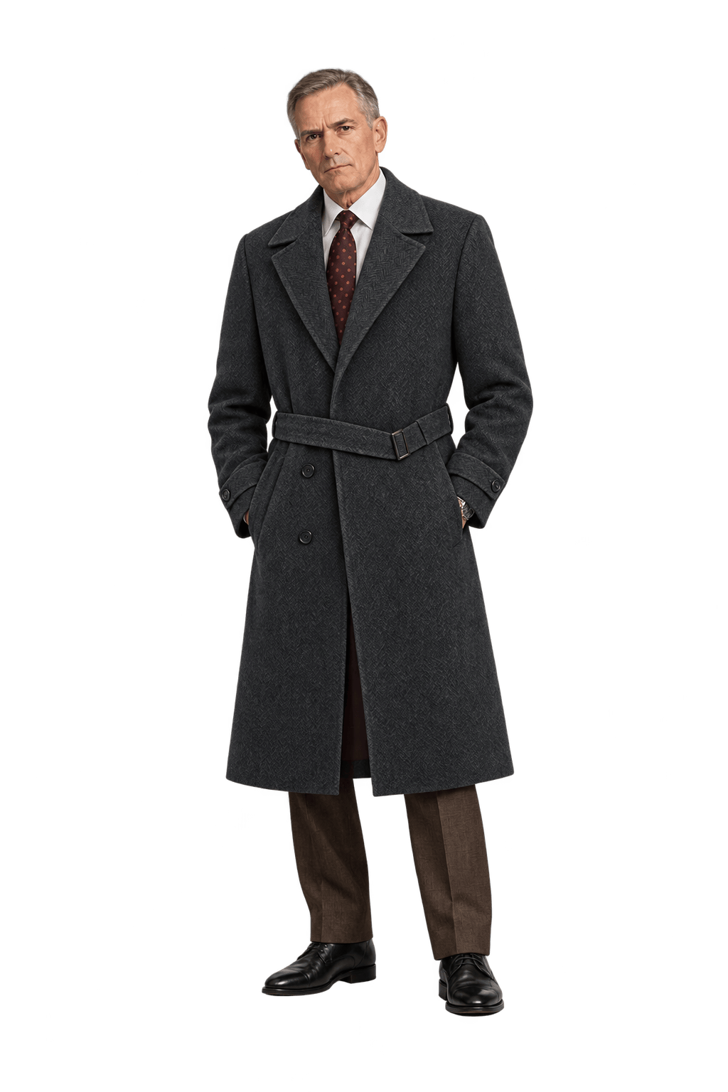 1990s Charcoal Grey Wool Blend Coat - Model