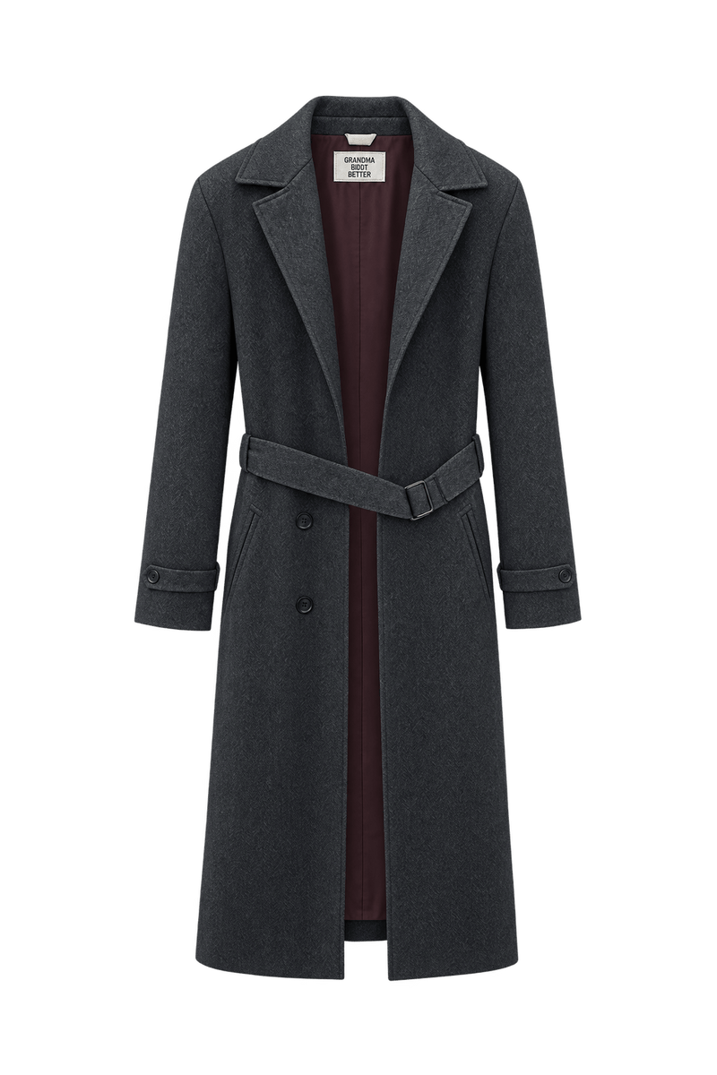 1990s Charcoal Grey Wool Blend Coat - Front View