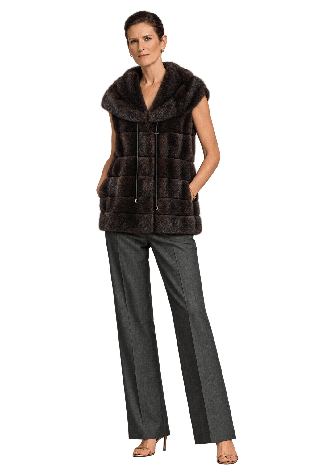 1990s Dark Brown Fur Vest - Model