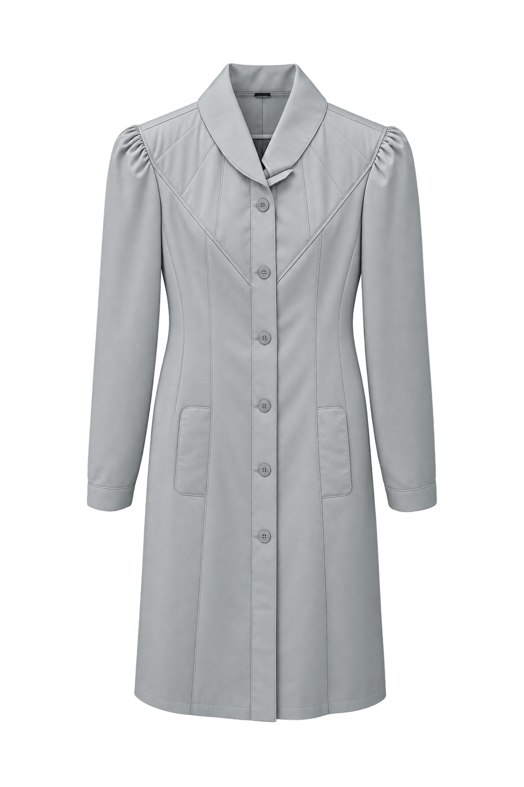 1970s Light Grey Synthetic Blend Coat - Front View