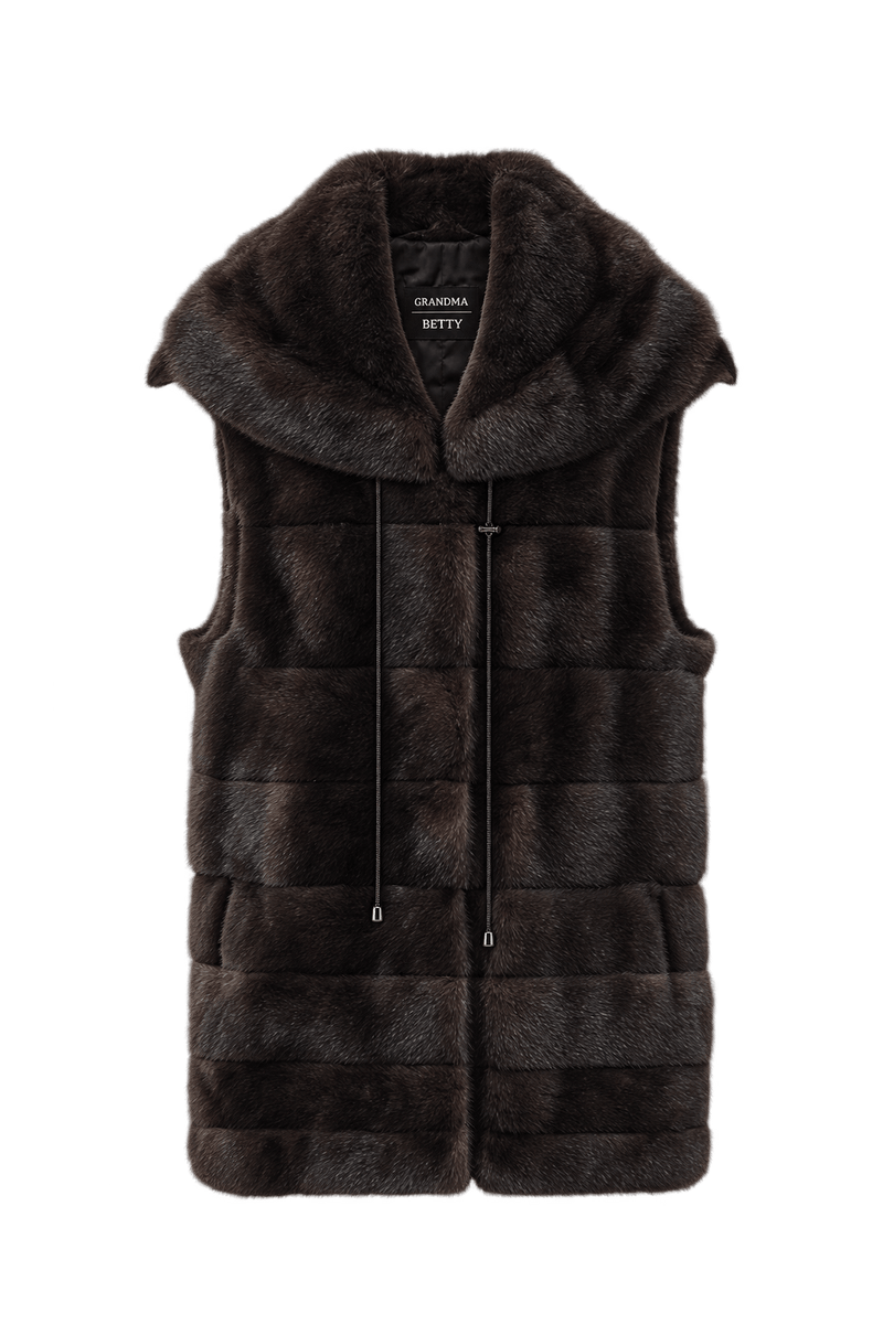 1990s Dark Brown Fur Vest - Front View