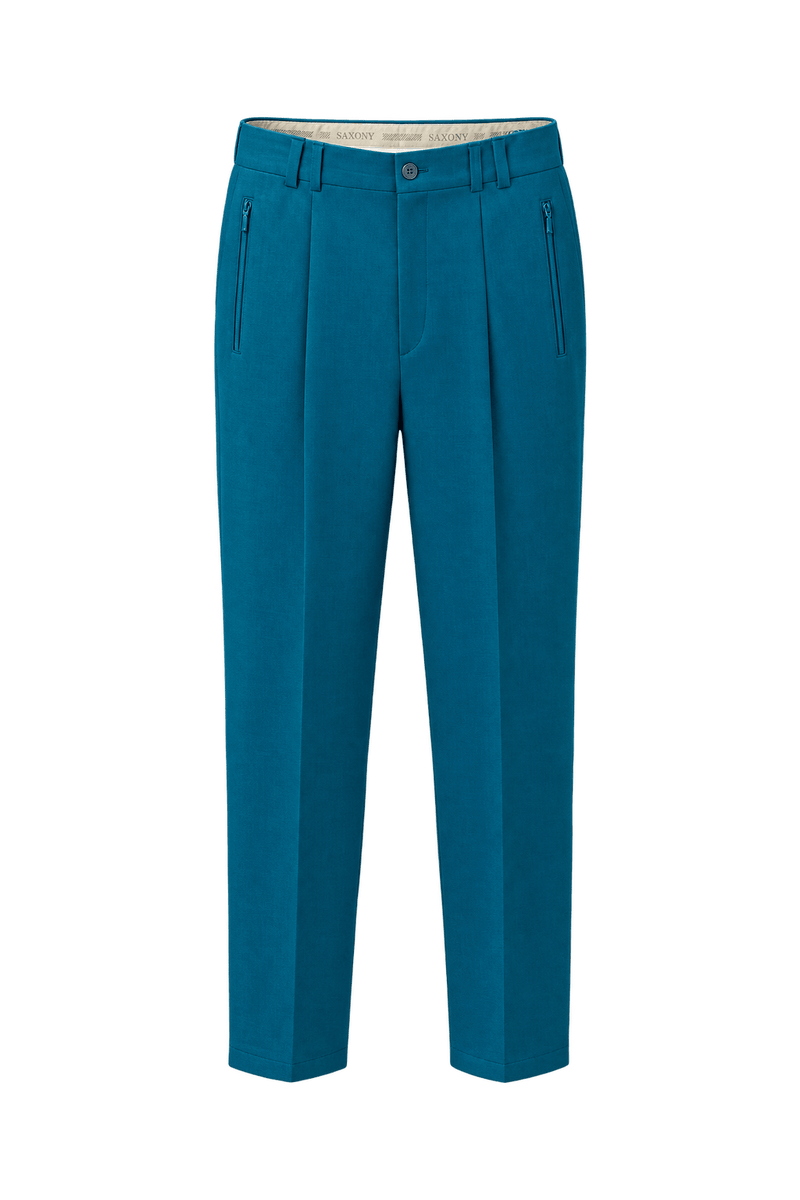 1980s Teal Wool Blend Trousers - Front View