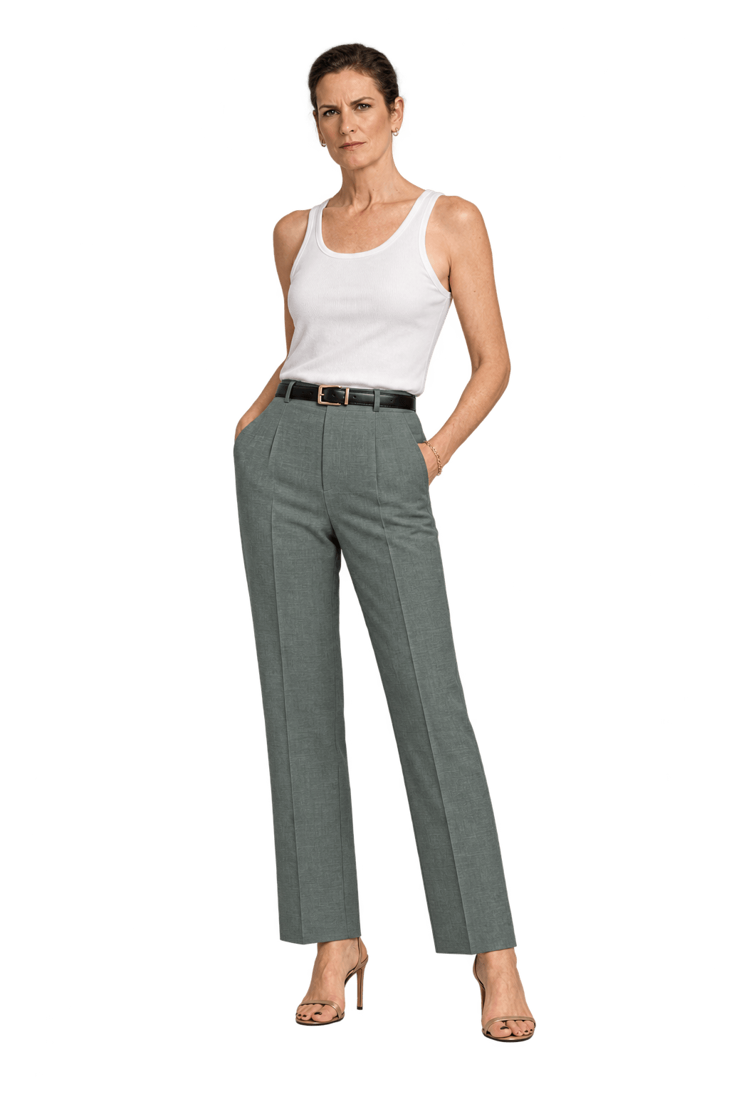 1990s Light Gray Wool Blend Trousers - Model