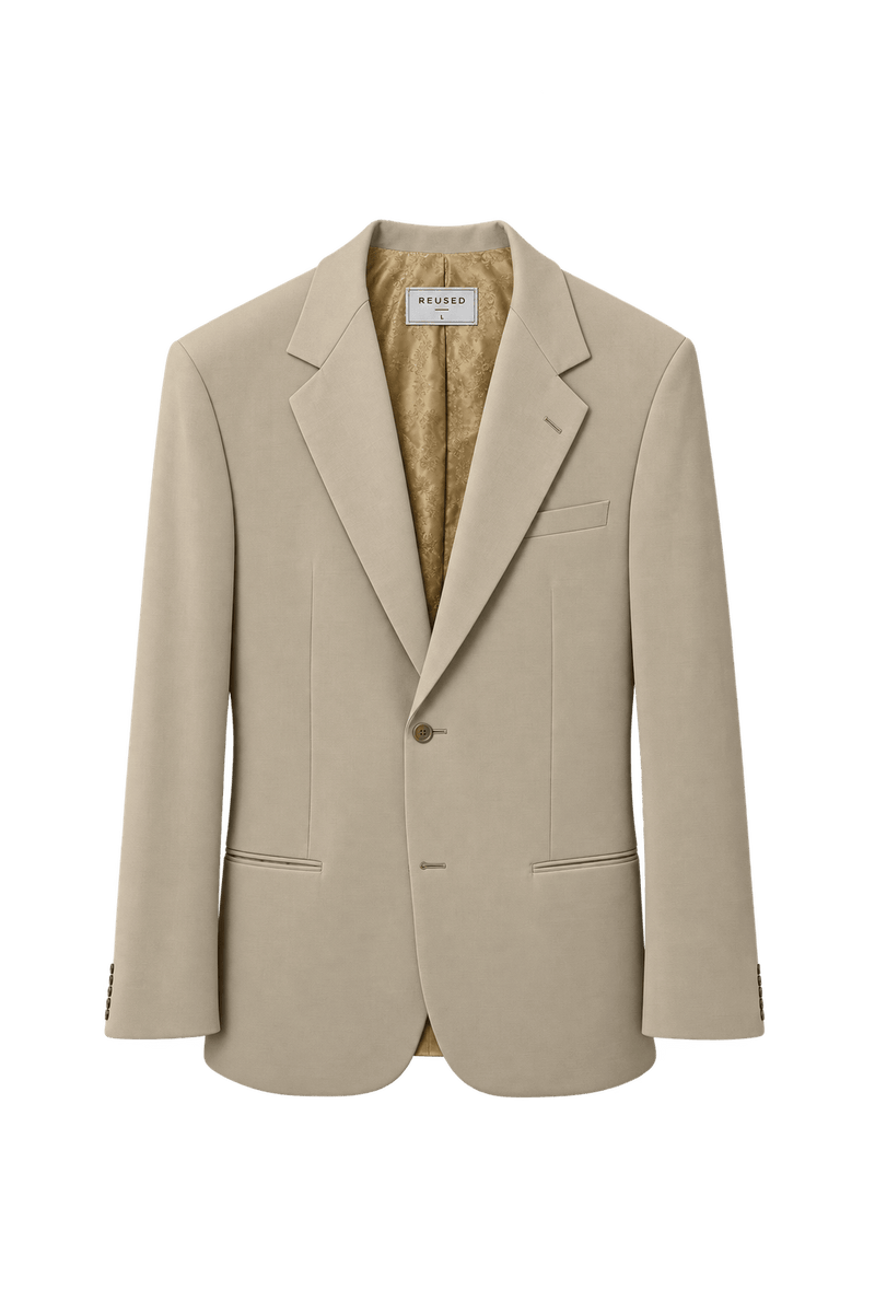 1980s Beige Wool Blend Blazer - Front View