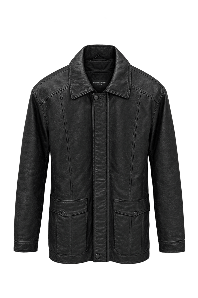 1990s Black Leather Leather Jacket - Front View