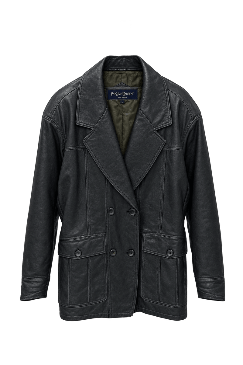 1990s Black Leather Leather Jacket - Front View