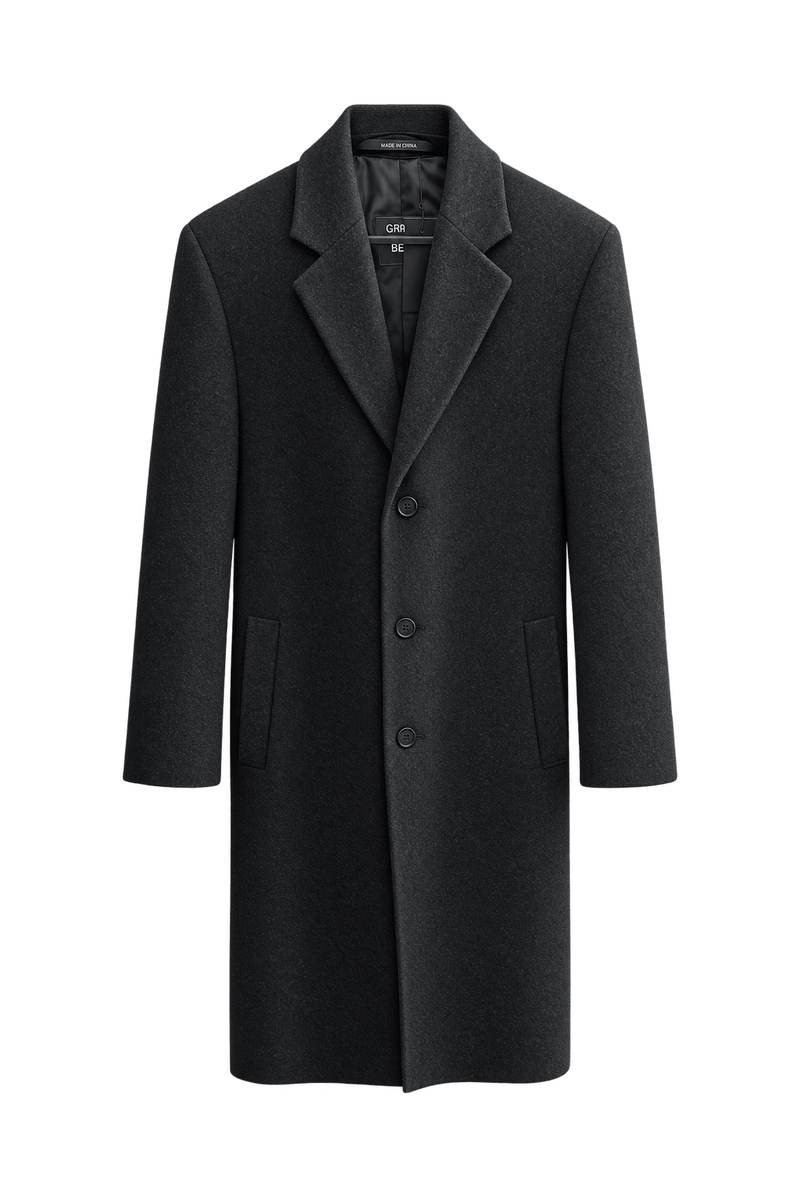 1990s Charcoal Grey Wool Coat - Front View