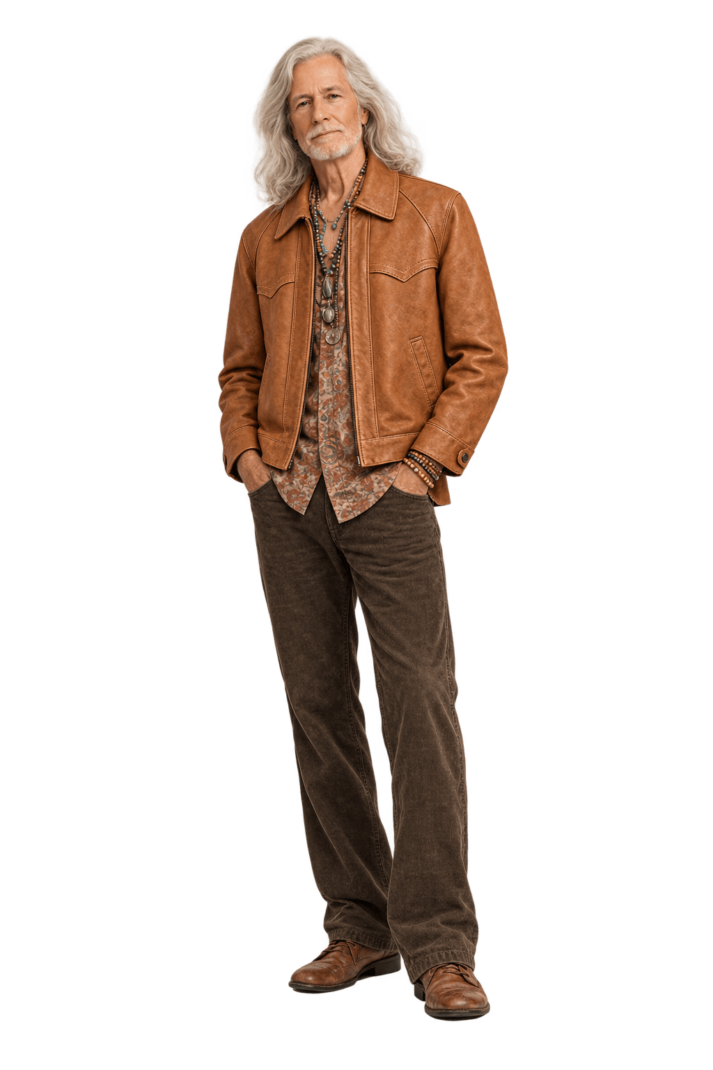 1970s Tan Leather Jacket - Model