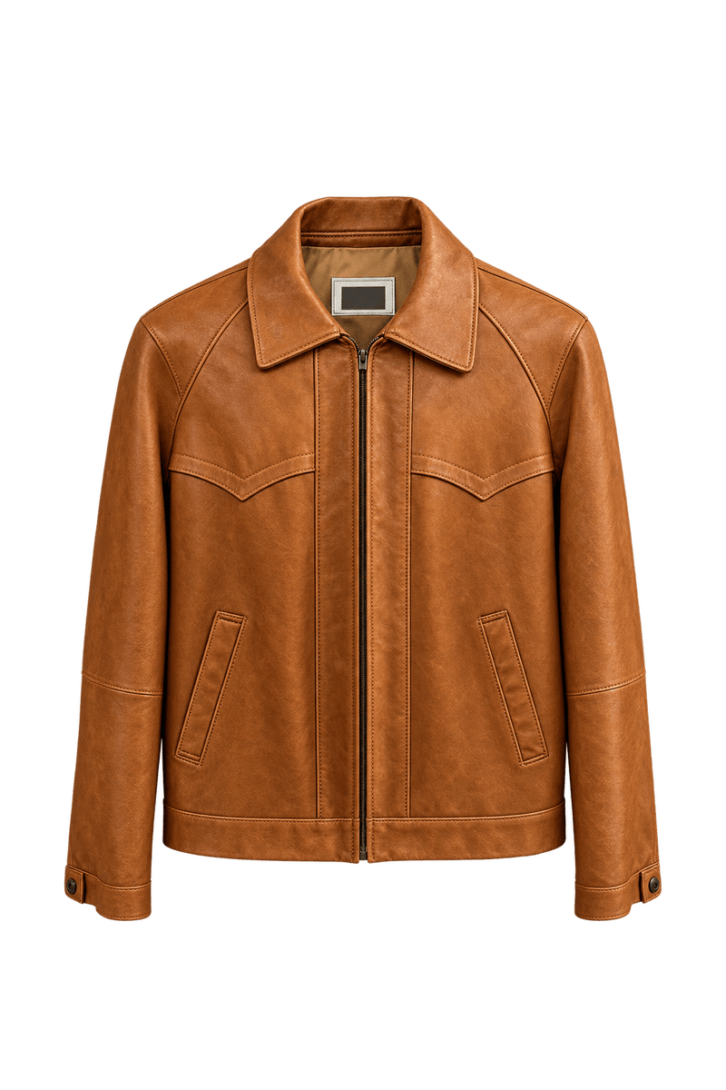 1970s Tan Leather Jacket - Front View