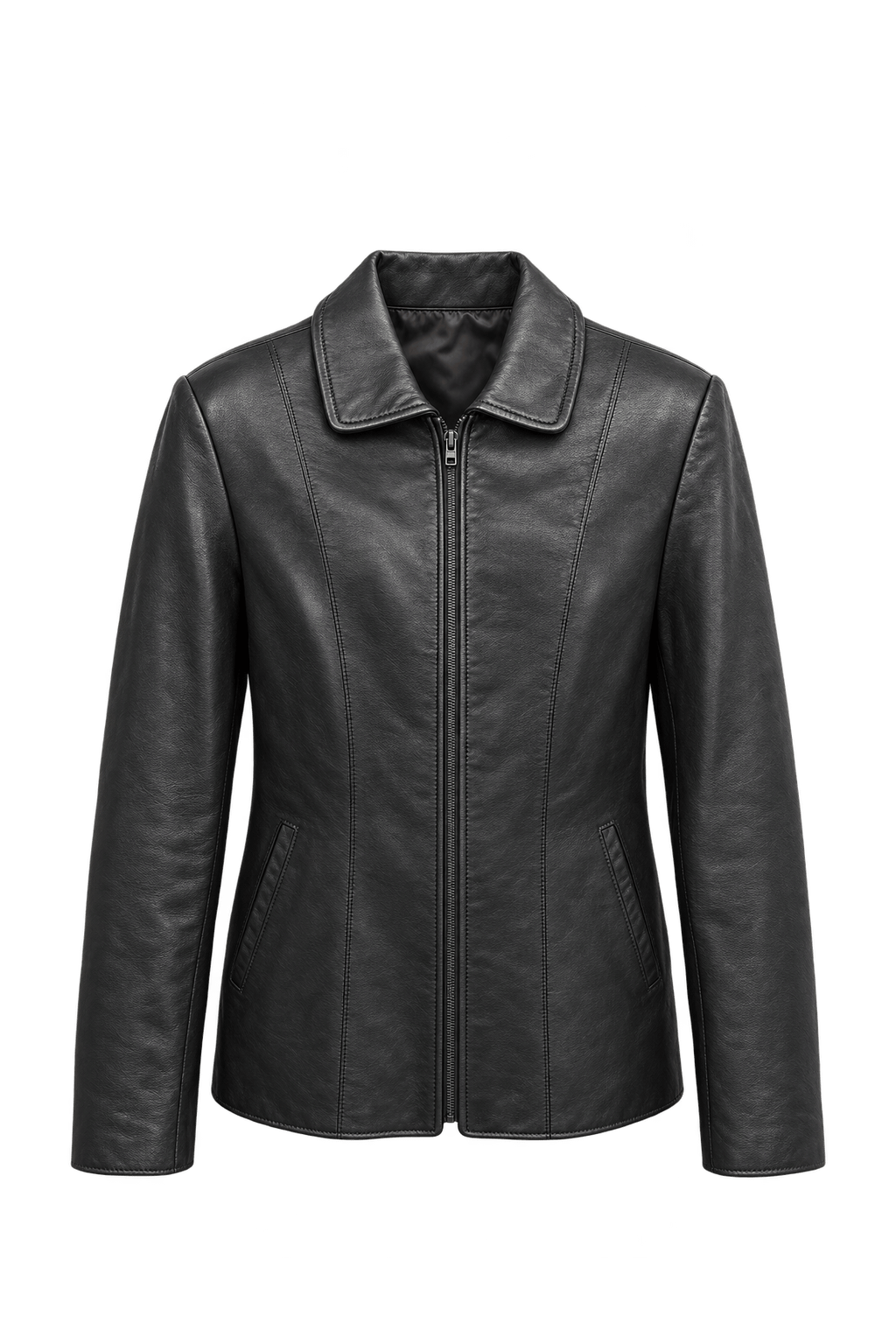 1990s Black Leather Jacket - Front View