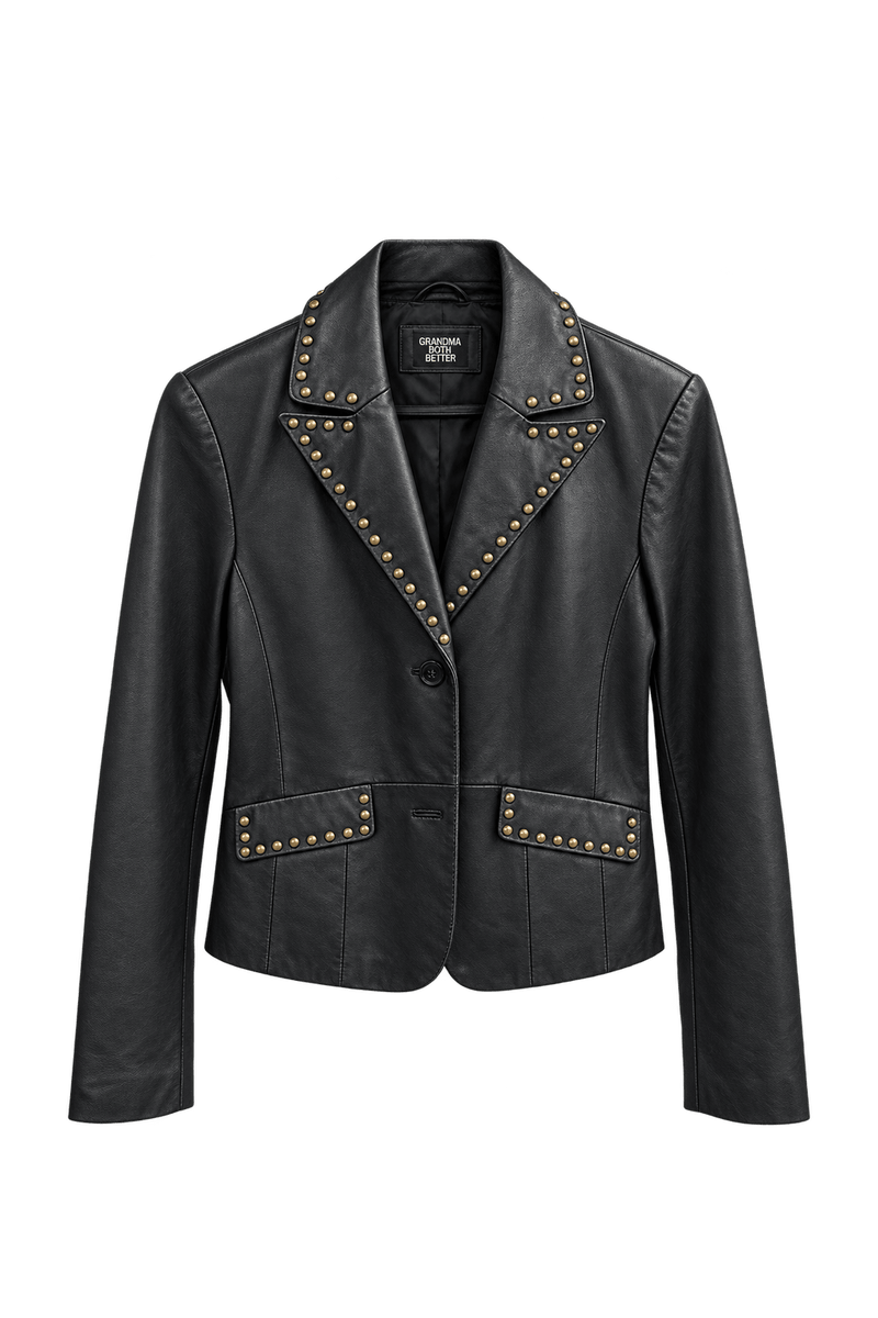 1980s Black Leather Jacket - Front View