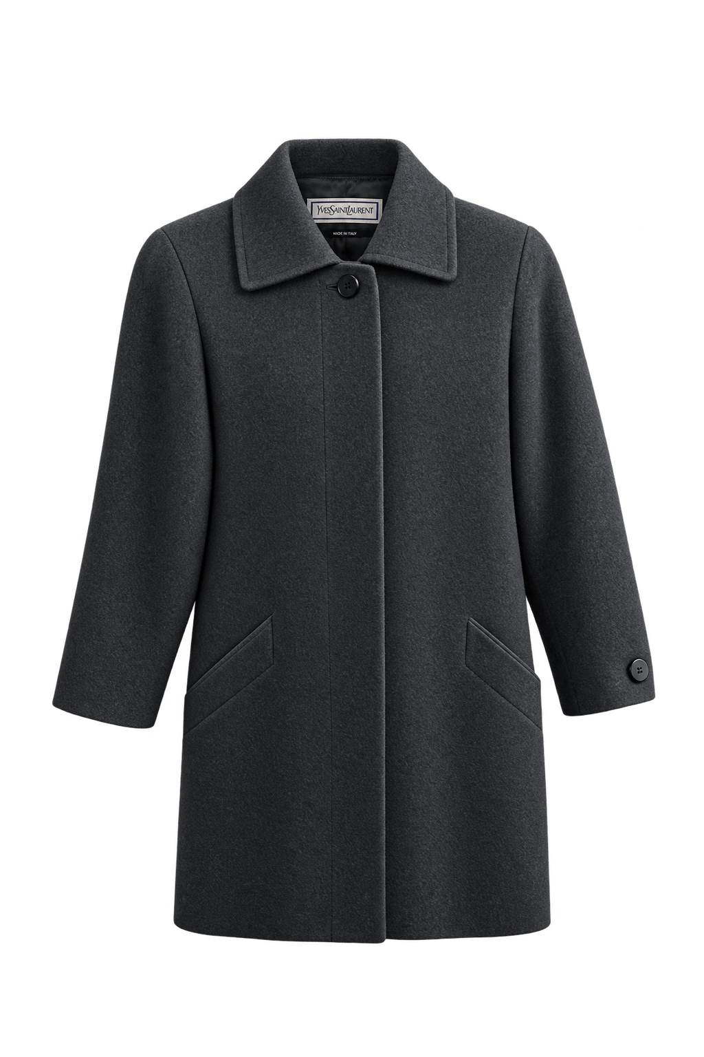 1990s Black Wool Coat - Front View
