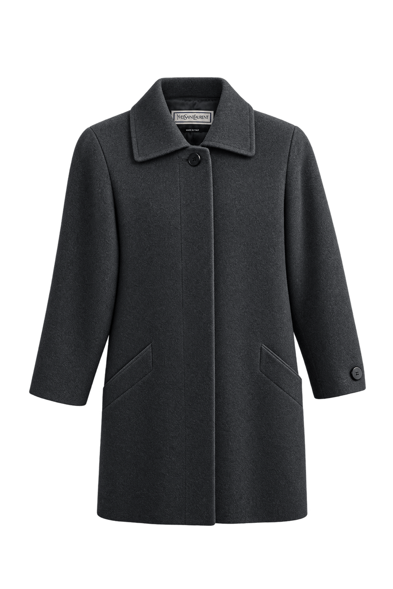 1990s Black Wool Coat - Front View