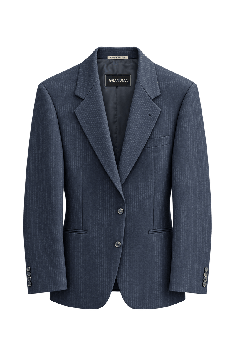 1990s Navy Blue Wool Blazer - Front View