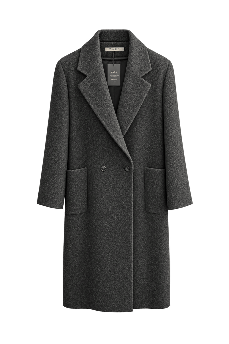 1990s Charcoal Grey Wool Coat - Front View