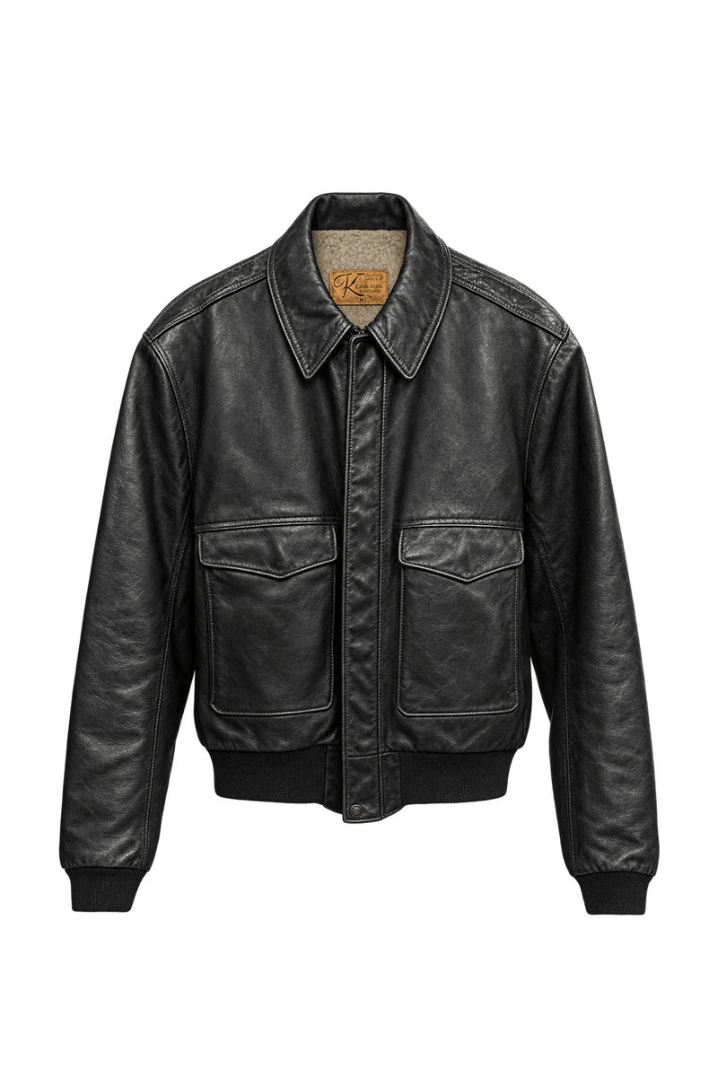 1990s Black Leather Jacket - Front View
