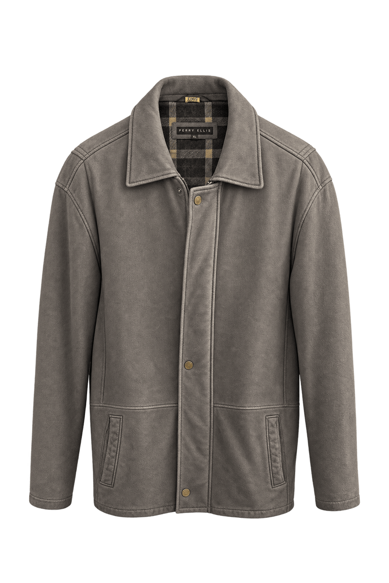 1990s Taupe Leather Jacket - Front View