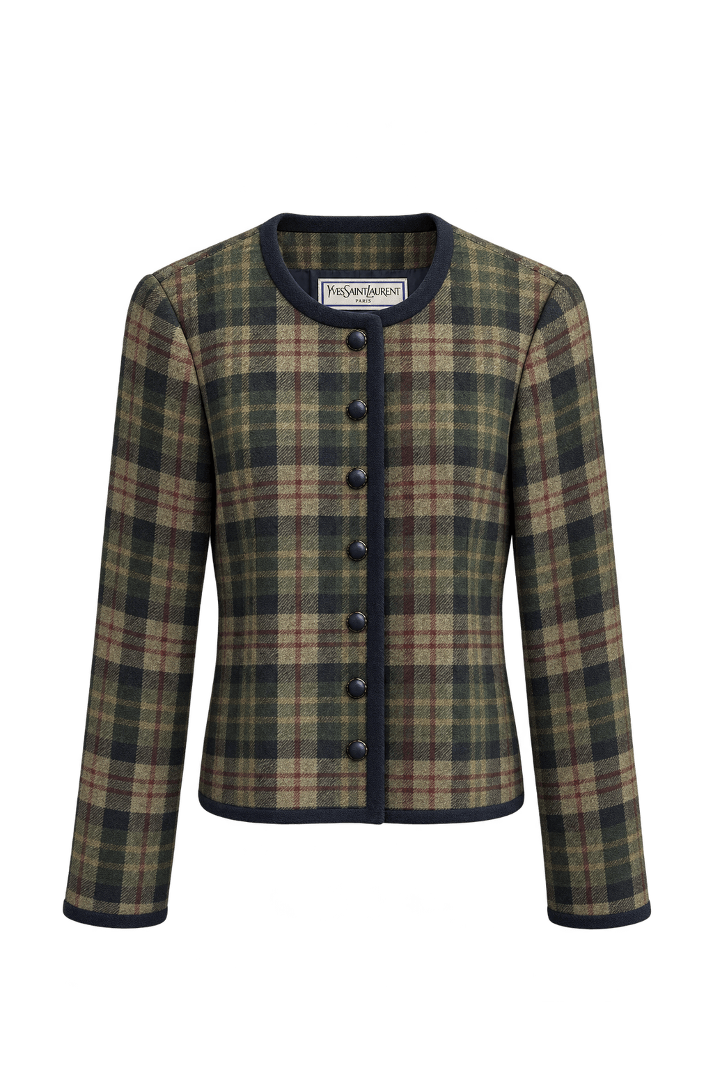 1990s Green Plaid Wool Jacket - Front View