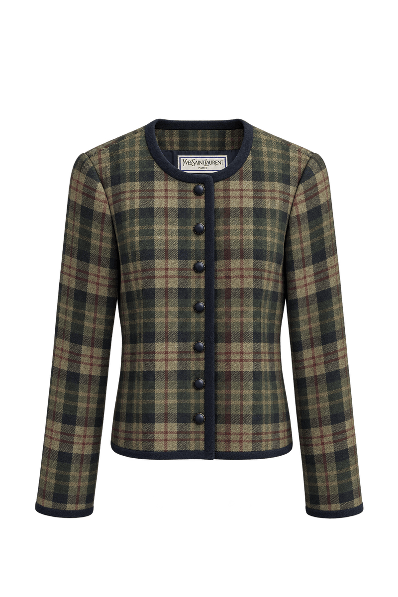1990s Green Plaid Wool Jacket - Front View
