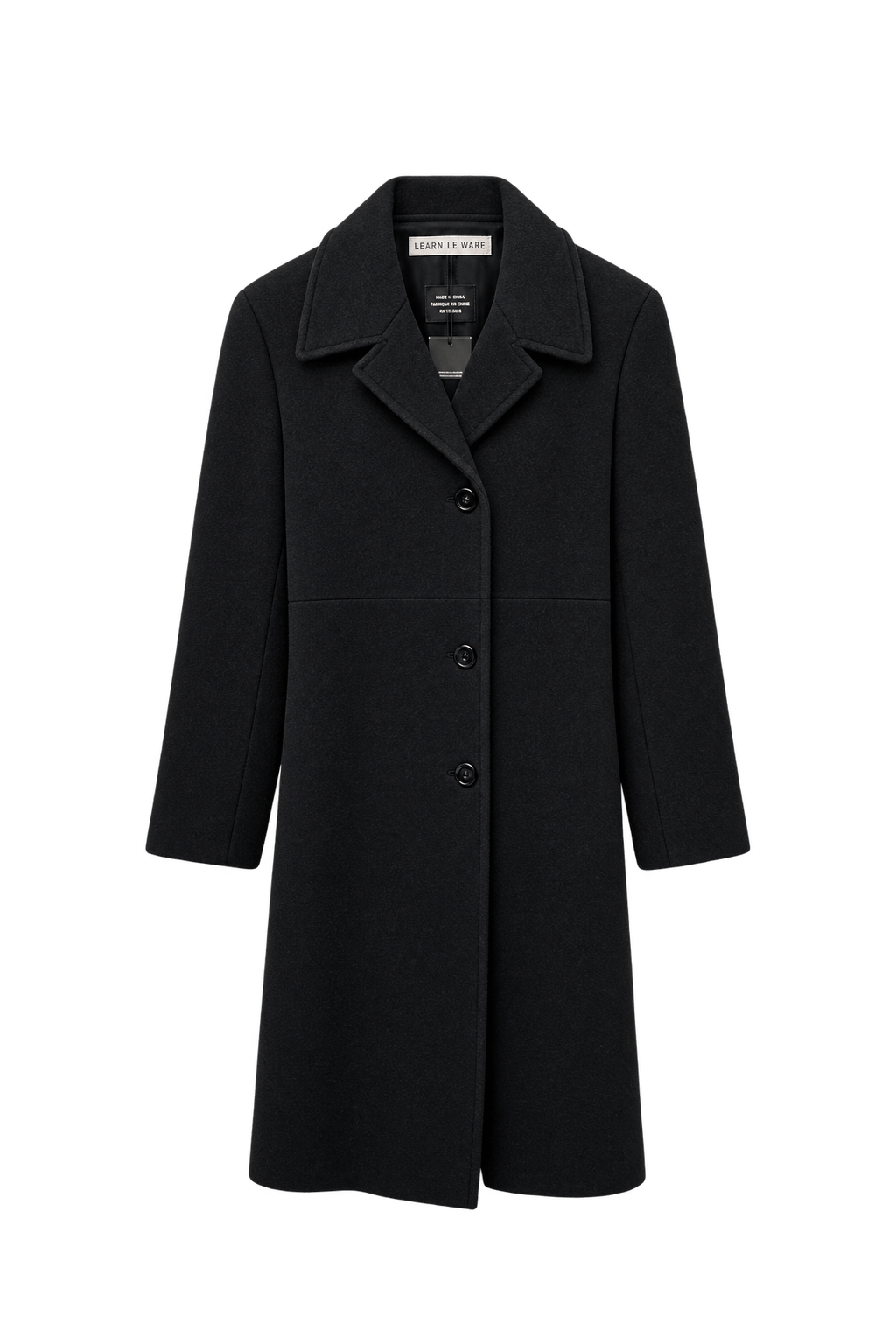 1990s Black Wool Coat - Front View