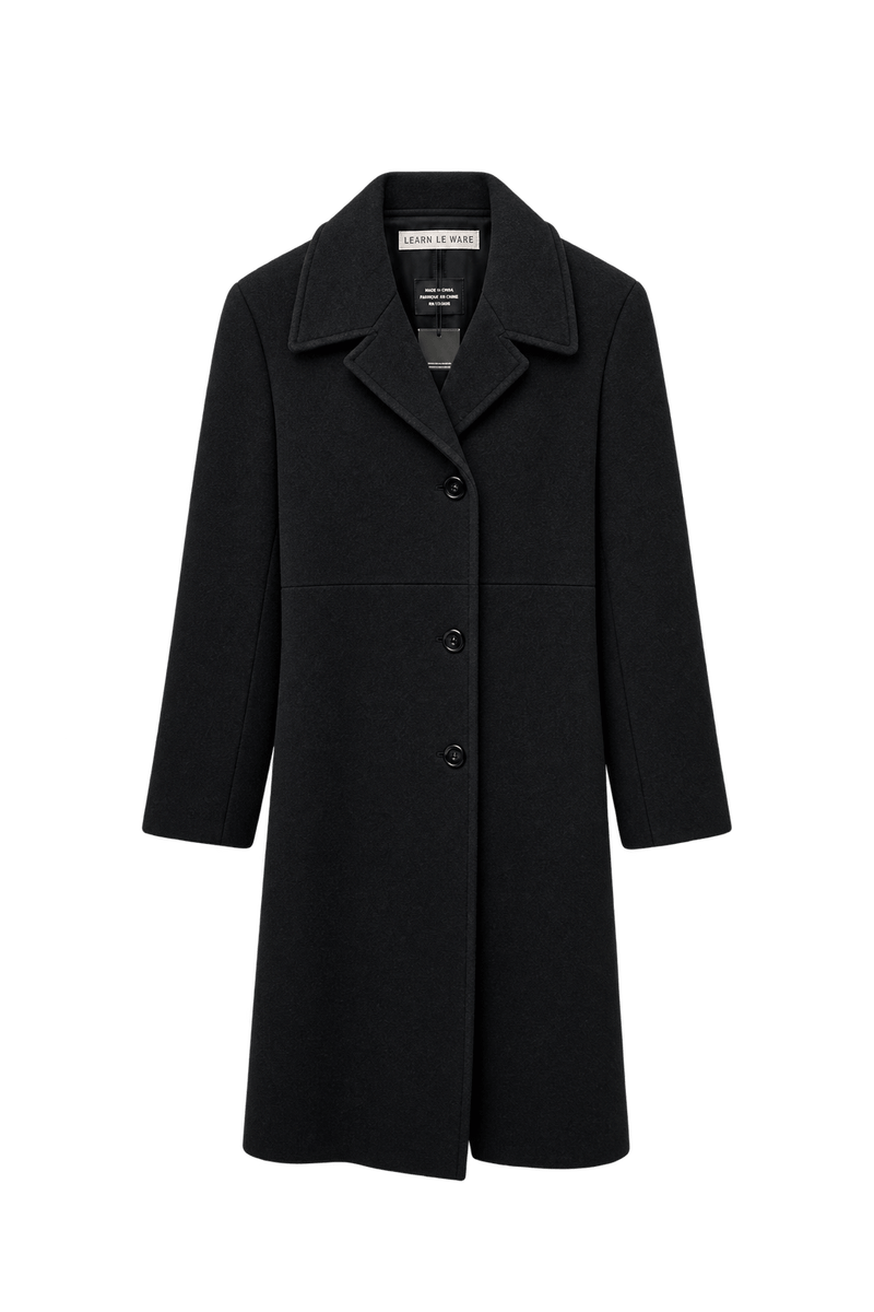 1990s Black Wool Coat - Front View