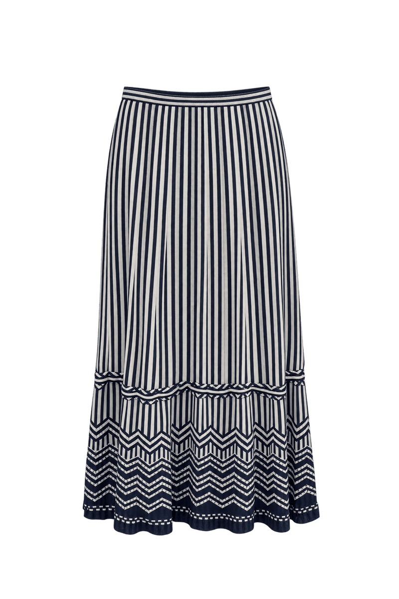 1990s White Navy Blue Polyester Skirt - Front View