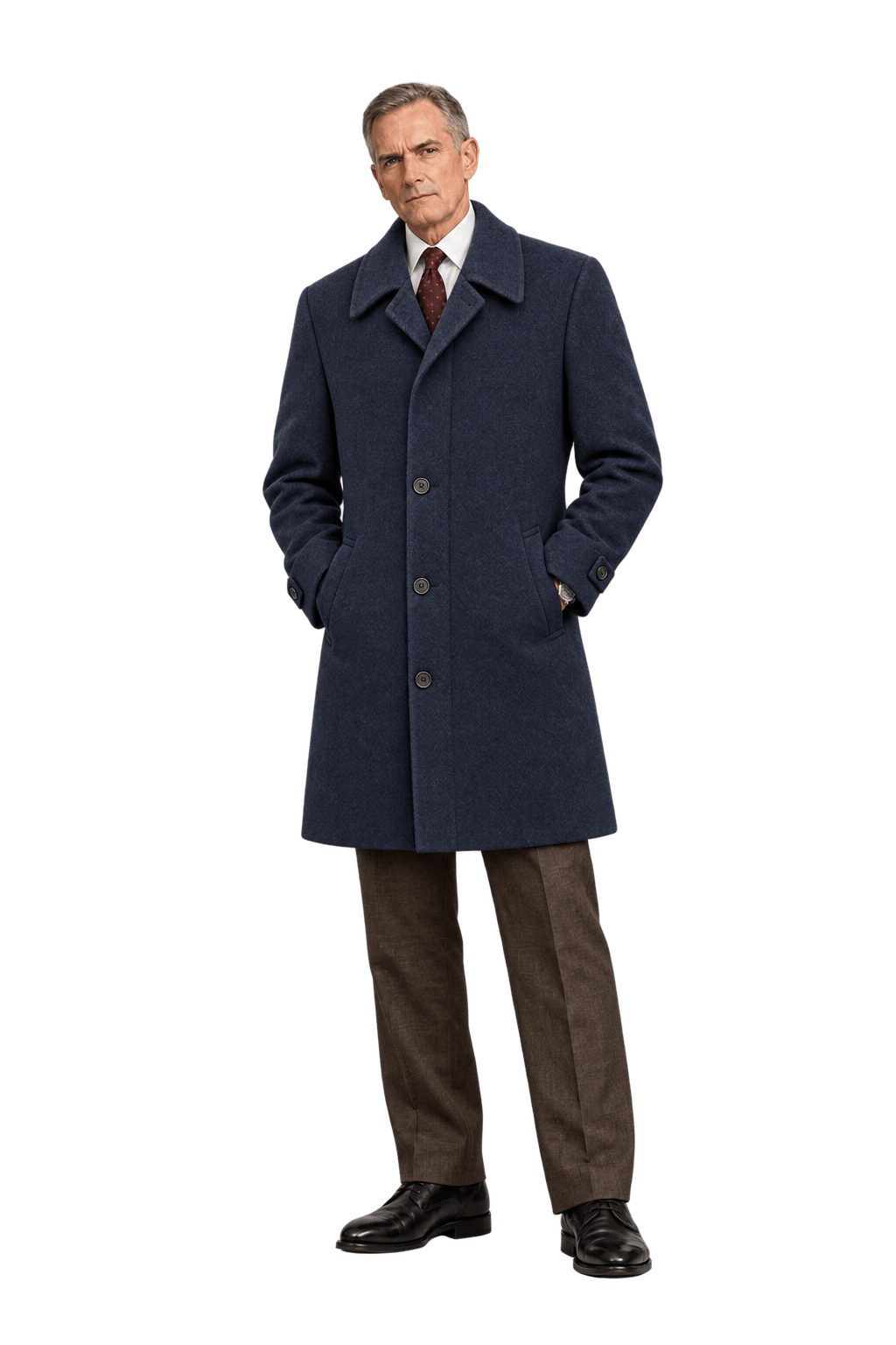 1990s Navy Blue Wool Coat - Model