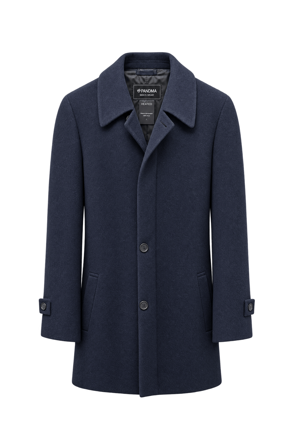 1990s Navy Blue Wool Coat - Front View