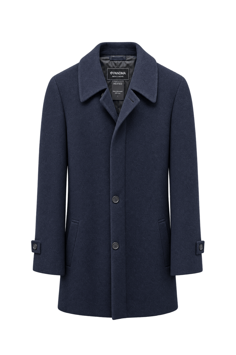 1990s Navy Blue Wool Coat - Front View
