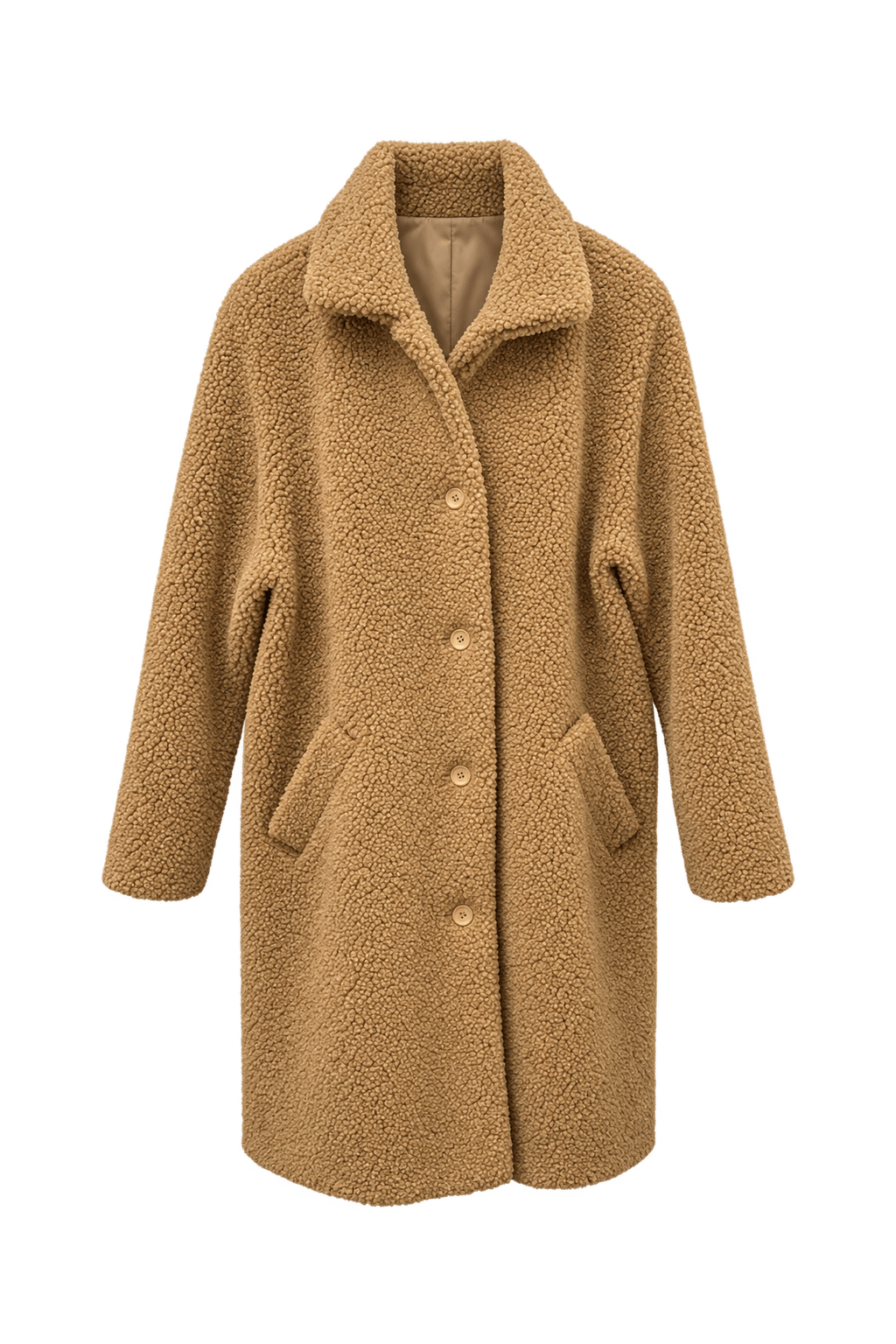 1970s Camel Sherpa Fleece Coat - Front View