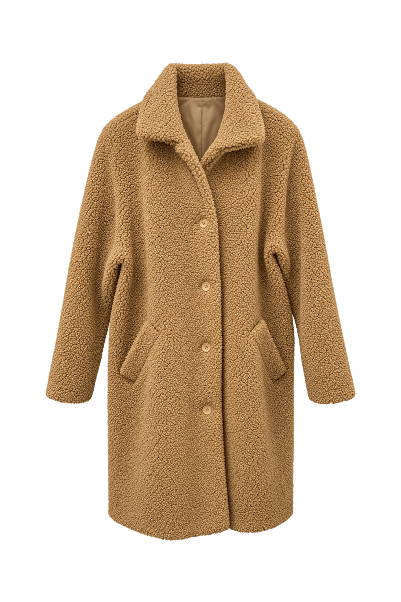 1970s Camel Sherpa Fleece Coat - Front View