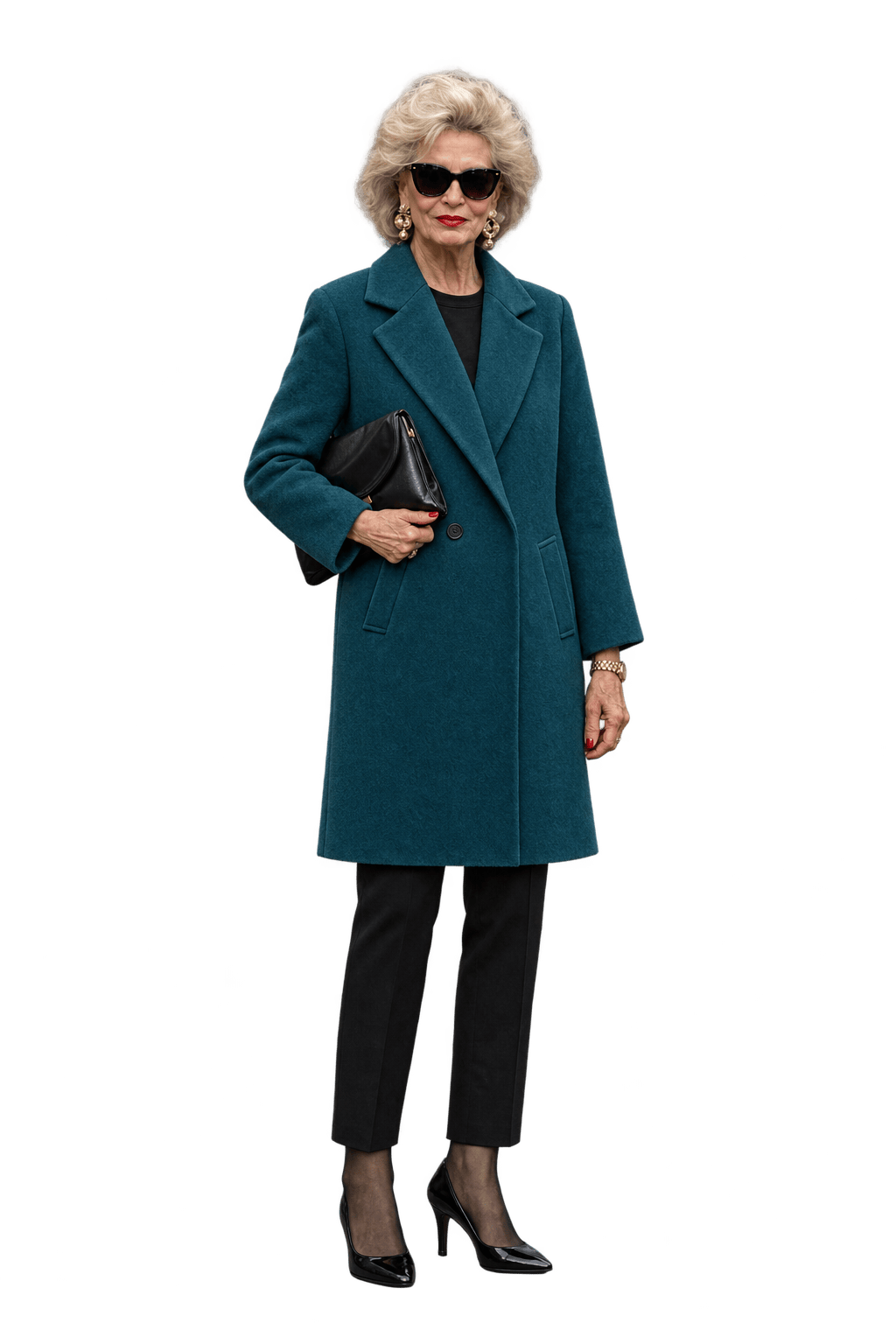 1980s Teal Wool Coat - Model