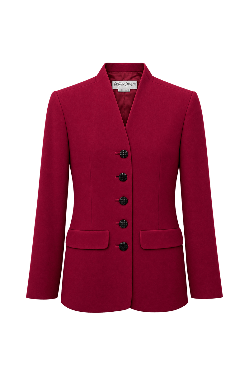1980s Deep Red Wool Blazer - Front View