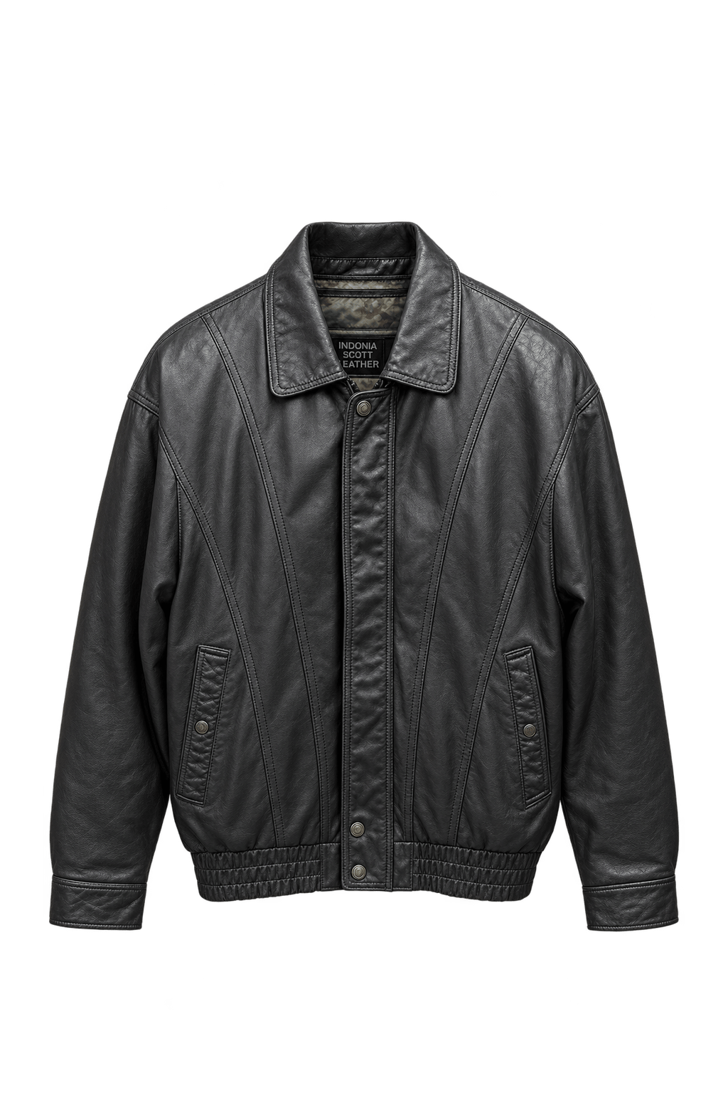 1990s Black Leather Fitted Leather Jacket - Front View