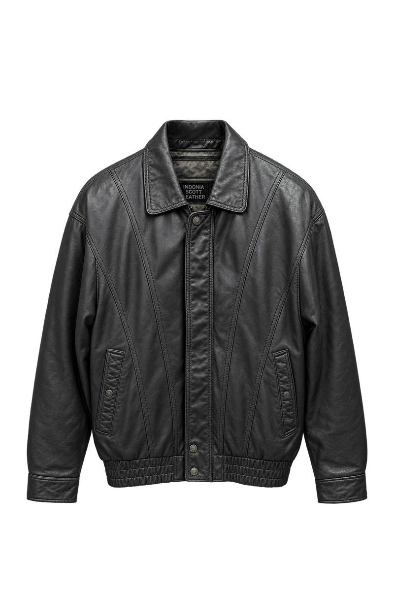 1990s Black Leather Fitted Leather Jacket - Front View