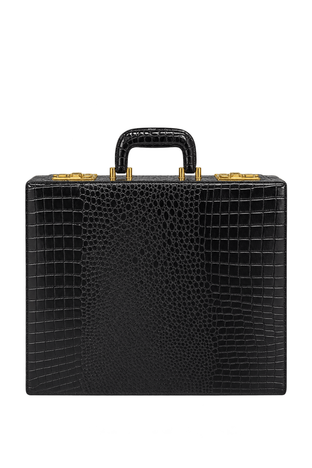 1980s Black Leather Briefcase - Front View