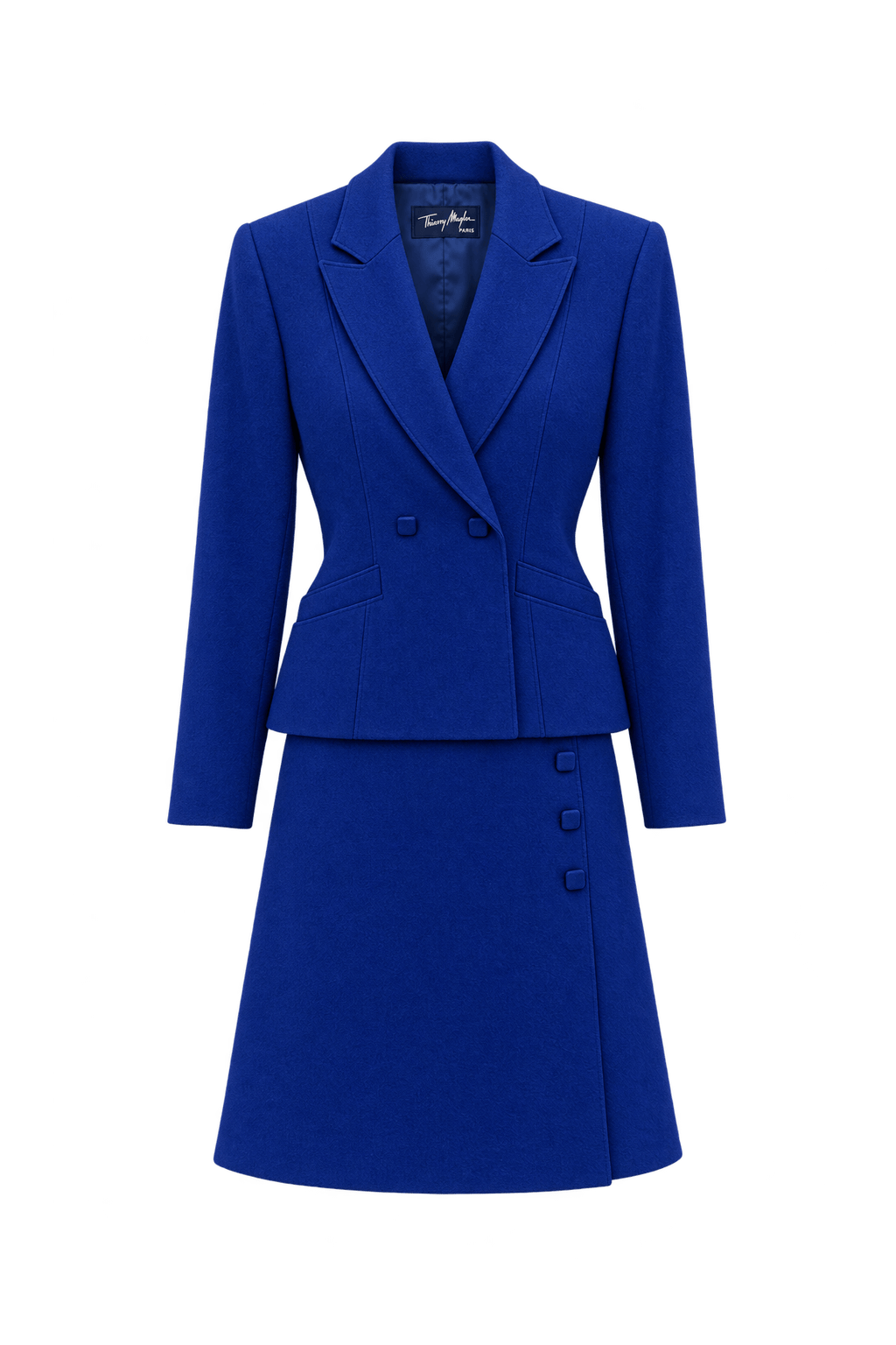 1980s Royal Blue Wool Jacket & Skirt Set - Front View