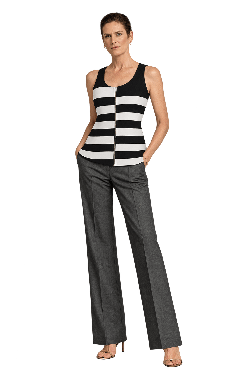 1990s Black & White Polyester Tank Top - Model