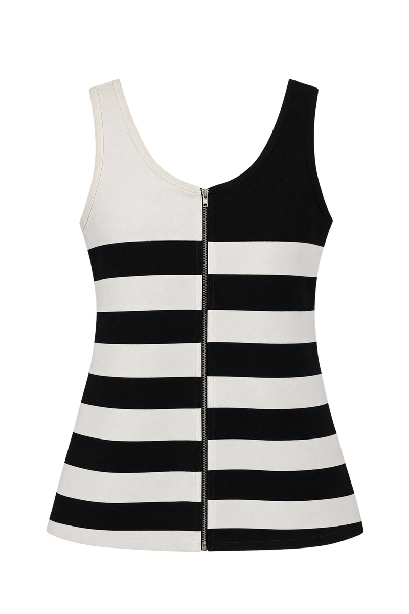1990s Black & White Polyester Tank Top - Front View