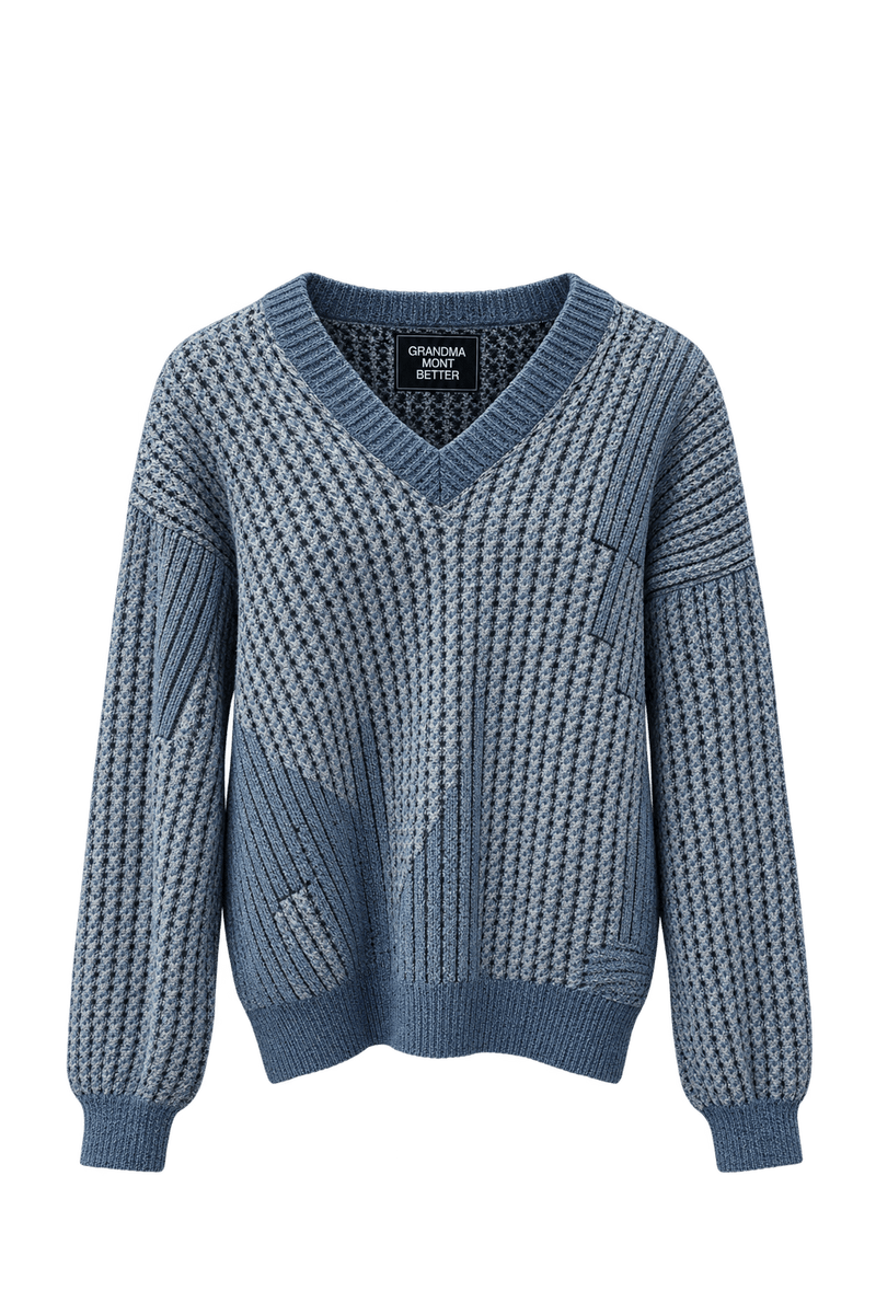 1980s Blue Wool Sweater - Front View
