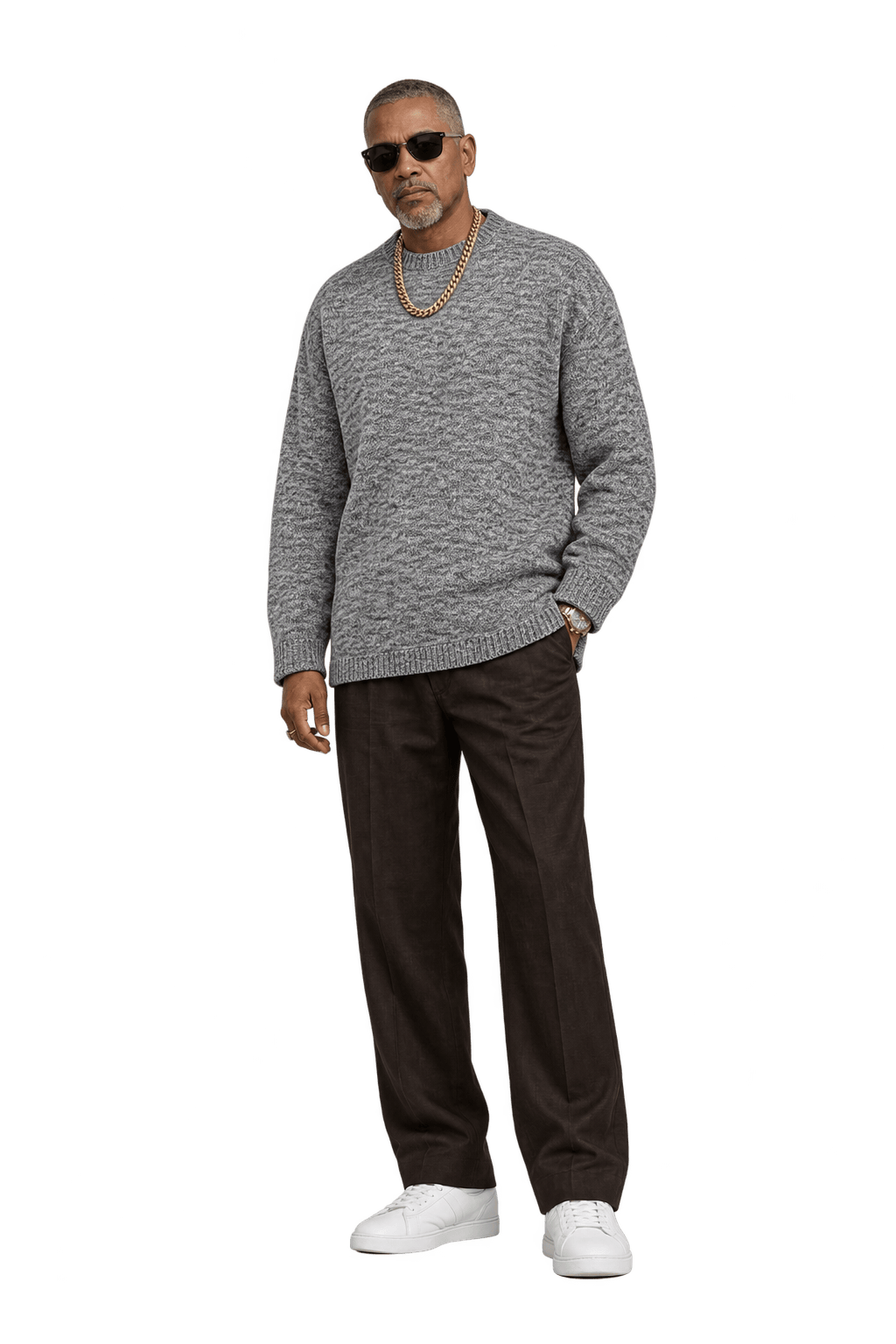 1980s Grey Wool Sweater - Model