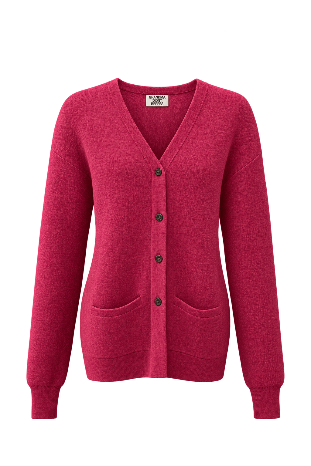 1990s Deep Rose Pink Wool Cardigan - Front View