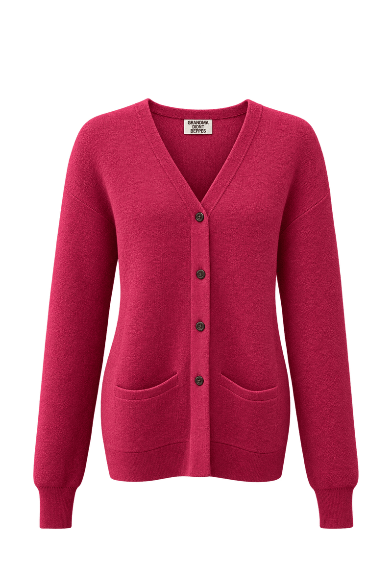 1990s Deep Rose Pink Wool Cardigan - Front View
