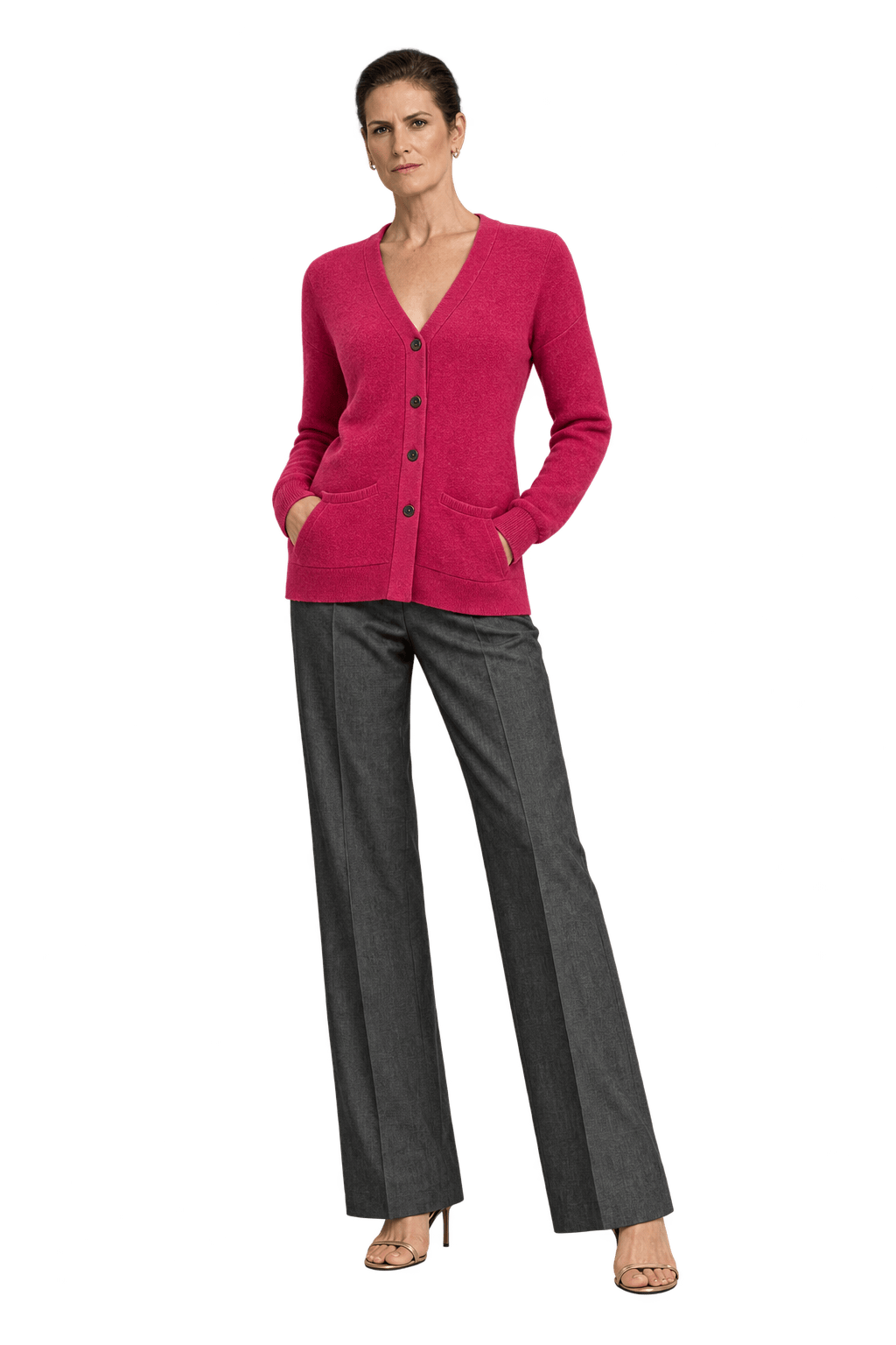 1990s Deep Rose Pink Wool Cardigan - Model