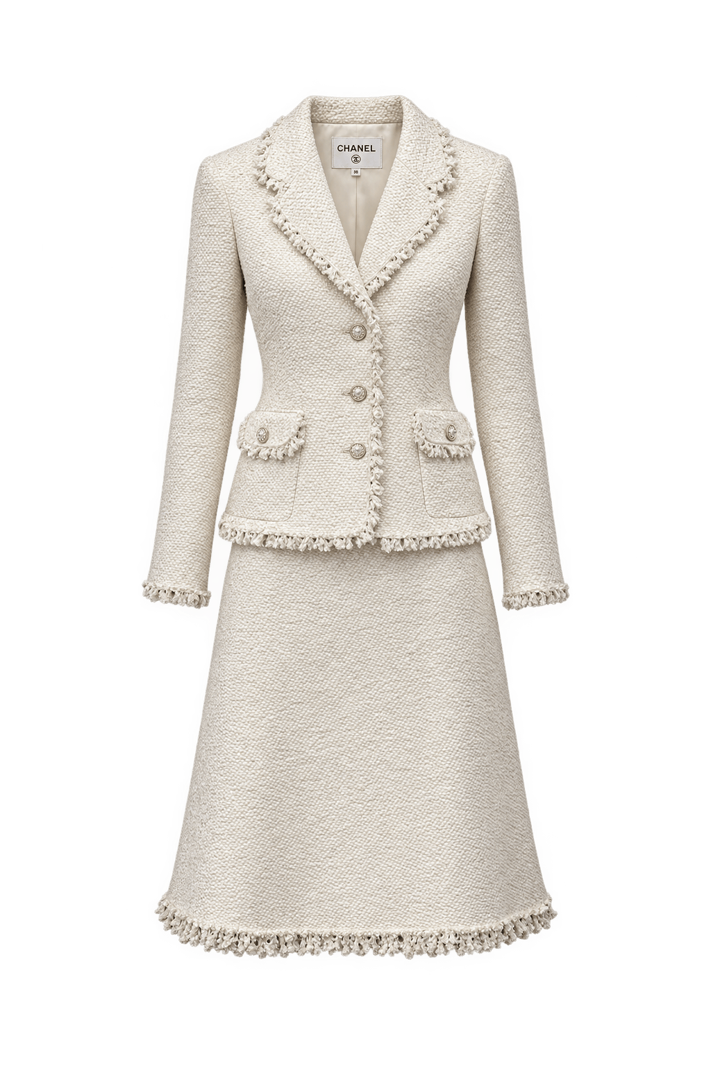 1990s Cream White Tweed Set by Chanel - Front View