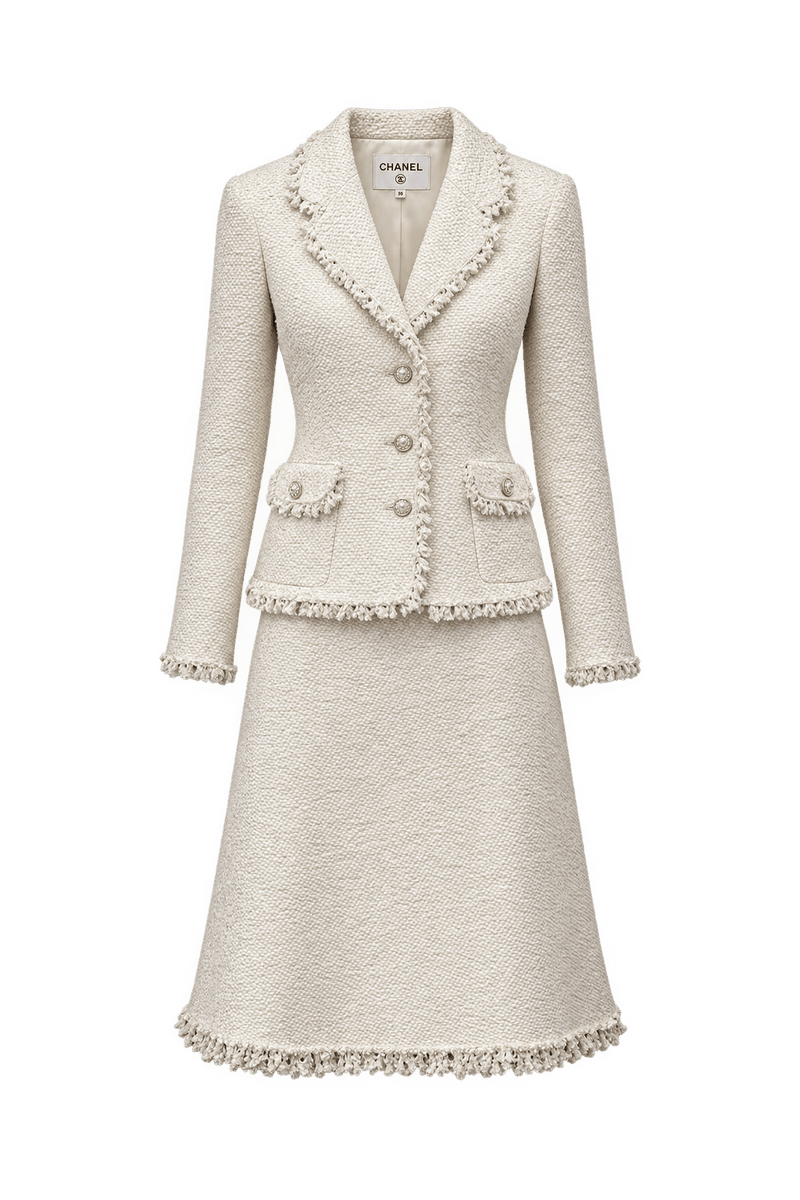 1990s Cream White Tweed Set by Chanel - Front View