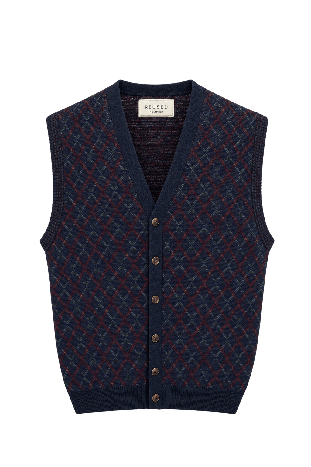 1990s Navy Blue Wool Vest - Front View