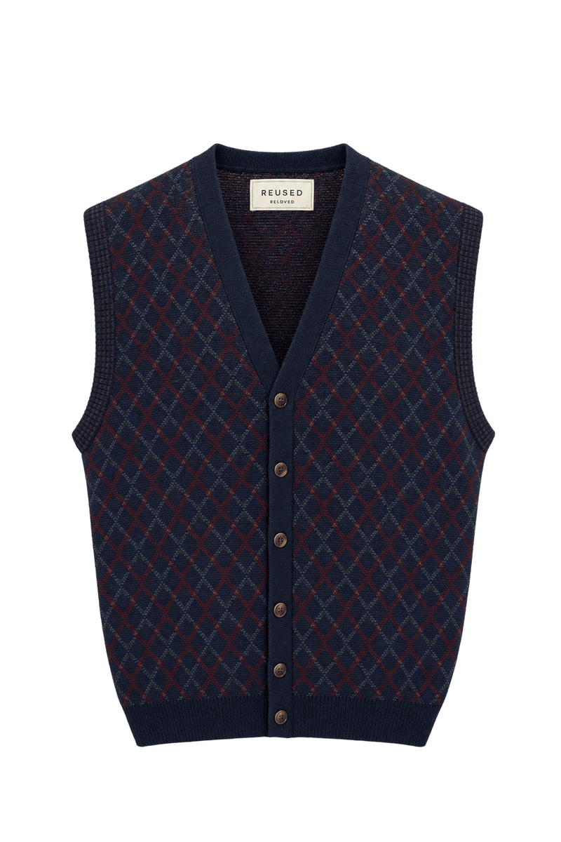 1990s Navy Blue Wool Vest - Front View