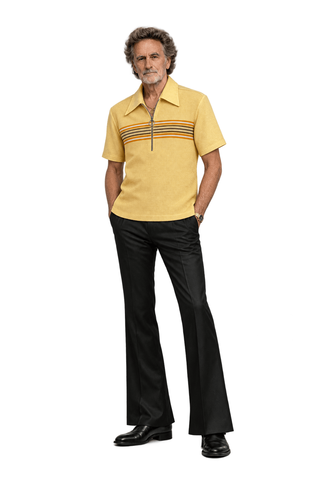 1980s Yellow Synthetic Blend Shirt - Model