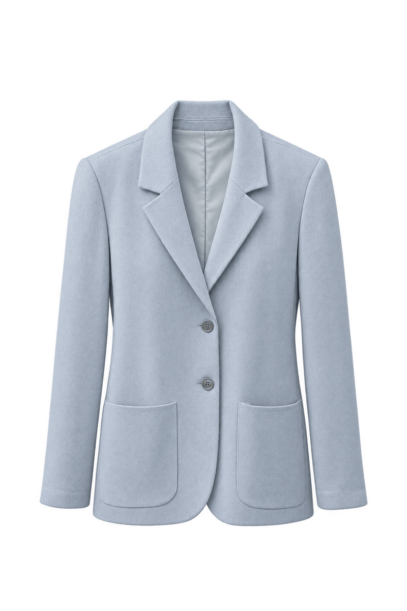 1980s Light Blue Wool Blend Blazer - Front View